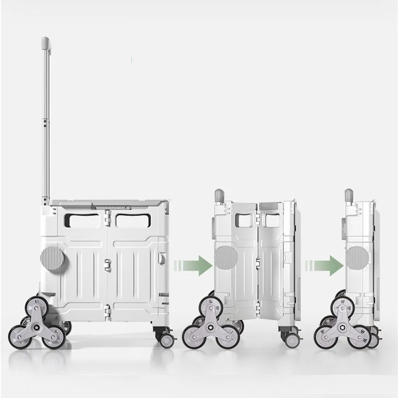 Outdoor Portable Folding Shopping Carts Hand Pushing Picnic Camping Trolley Vegetable Basket Pull Rod 8 Wheels Stair Climbing