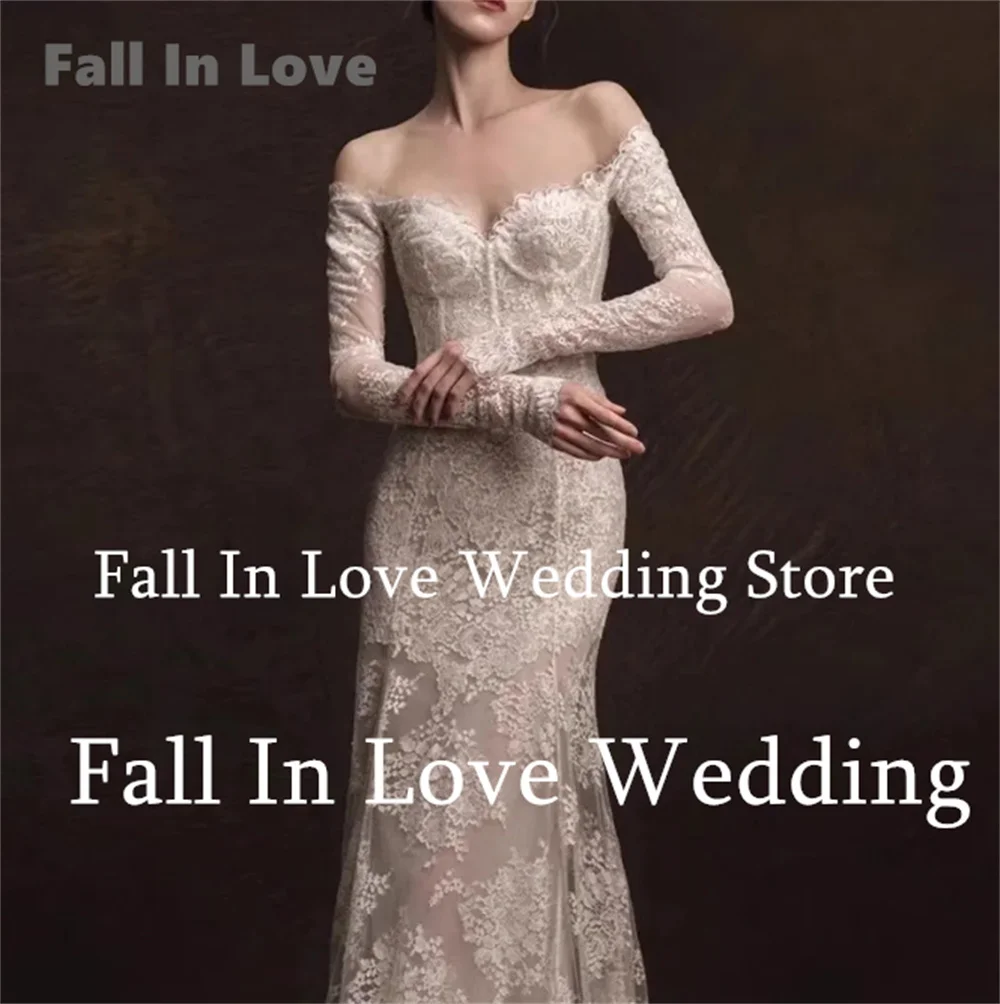 Fall In Love Dress Vintage Lace Wedding Dress Luxury Lace Appliques Off-Shoulder Long Sleeves Mermaid Women Bridal Gown Vestidos