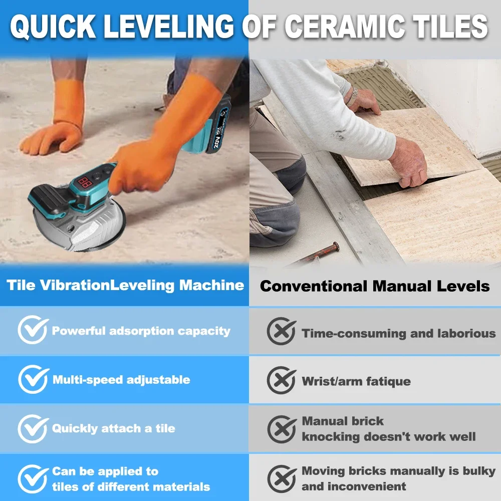 Cordless 21v Tiling Machine 8 Gear Tiles Vibrator Suction Cup Automatic Floor Leveling Power Tool Makita 18V Battery Tiling Machine