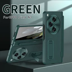 Leather Hinge Kickstand Case with Screen Protector and Stylus Pen - Folding Lens Protection Cover for OnePlus Open (Green)