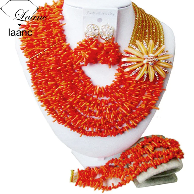 

Orange Coral Necklace Nigerian Wedding African Beads Jewelry Set