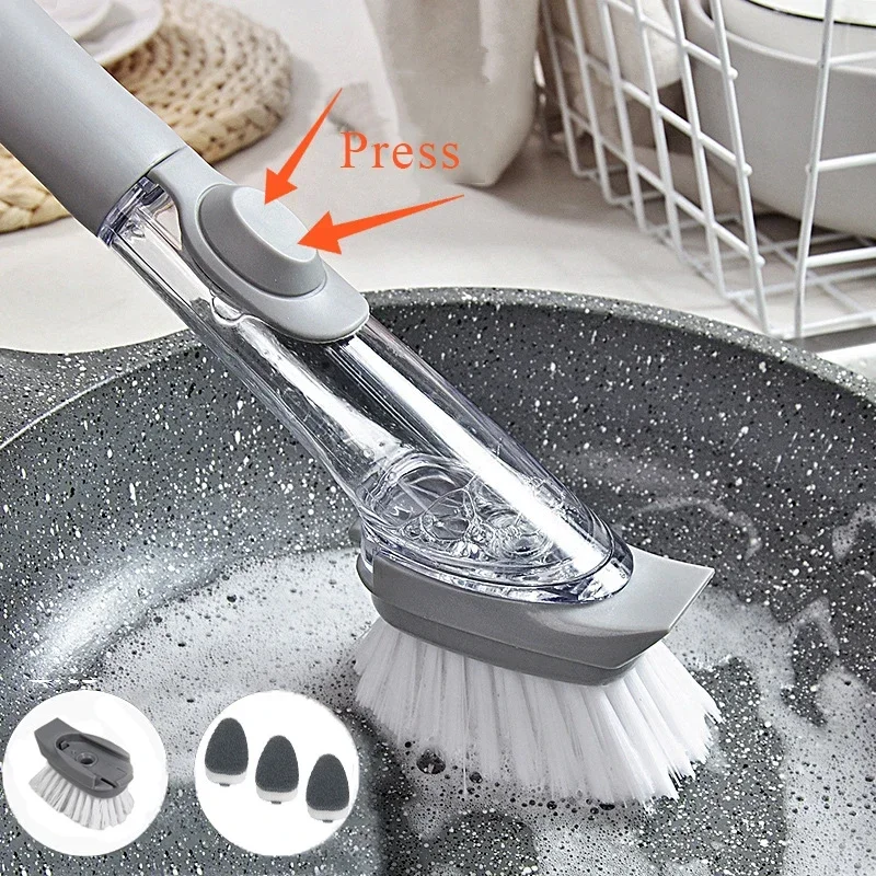 

Kitchen Cleaning Brush 2 In 1 Long Handle Cleaing Brush with Removable Brush Sponge Dispenser Dishwashing Brush Kitchen Tools