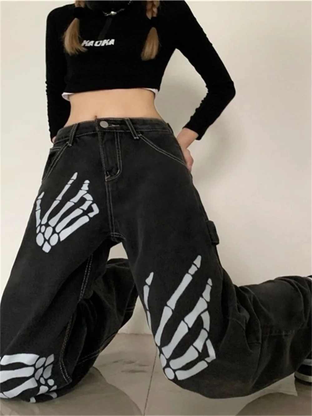 Em promoção! Punk Escuro Alt Calças De Brim Das Mulheres Curativo De Jeans,  Calças De 90, Gótico, Emo Calças Cargo Fairycore Jogger Cyber Y2k Calças  Baggy Jean Techwear