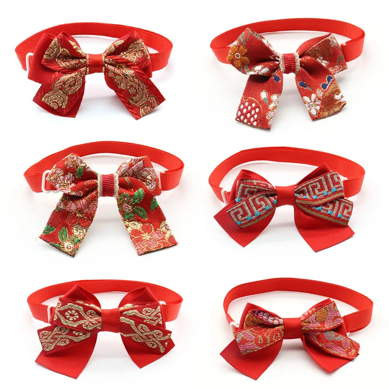 

30/50 Pcs Dog Accessories for Small Dogs Chinese New Year Style Dogs Cat Bow Tie Red Festive Pet Supplies CNY Dog Collar Bow Tie
