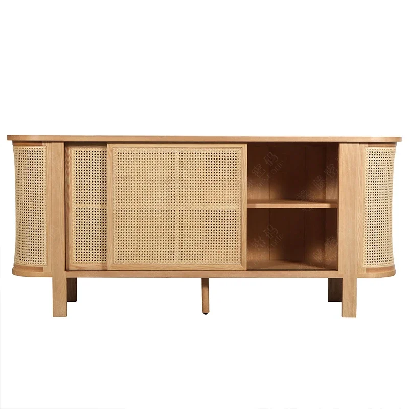 

Nordic solid wood rattan TV cabinet living room bedroom creative small-sized storage cabinet ins wind