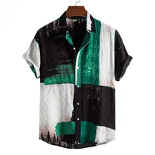 

Summer Floral Color Matching Cardigan Short Sleeve Casual Polo Collar Beach Short Sleeve Shirt Men