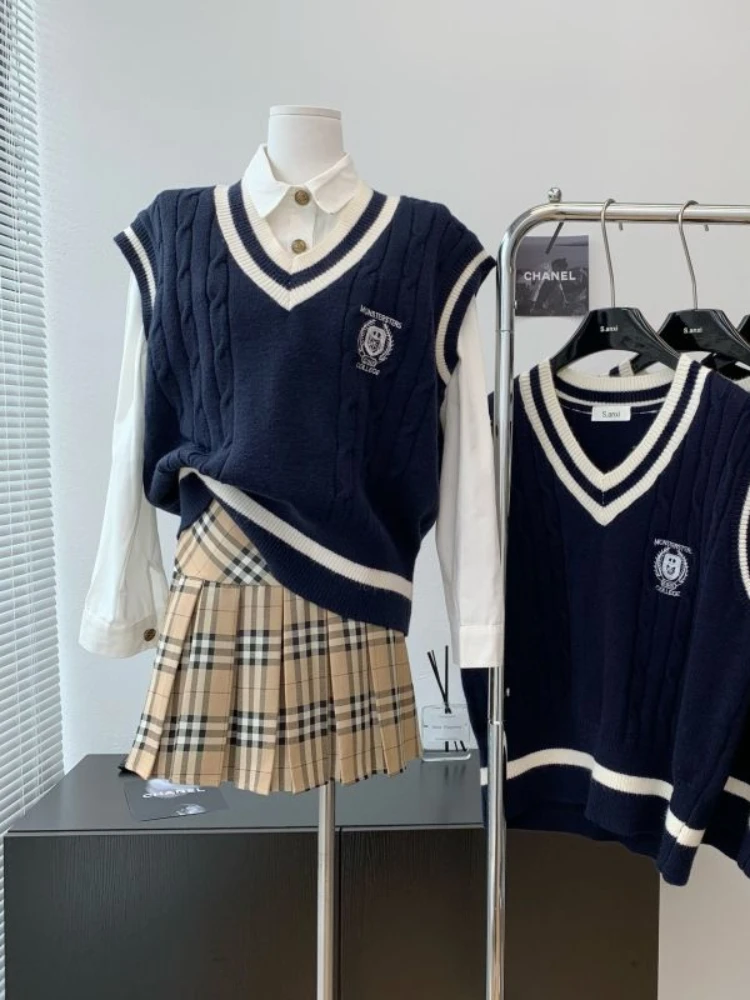 HOUZHOU Preppy Style Striped Pleated Skirt Women Vintage Sexy Cute Korean Fashion High Waist A-line Black Mini Skirts Y2K 2000s