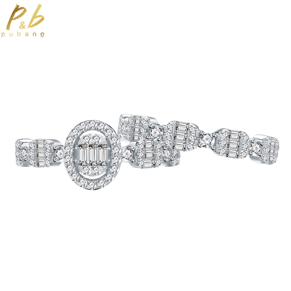 

PuBang Fine Jewelry Real 925 Sterling Silver Oval Created Moissanite Diamond Wedding Band Rings Set for Women Gift Free Shipping