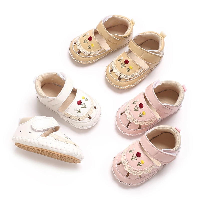 【Exclusive Online Deals】 VALEN SINA Embroidered Flowers Toddler First Walker Baby Crib Baby Summer Sandals Infant Girl Shoes Rubber Soft Sole Non-Slip