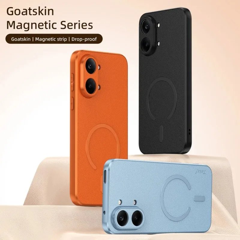 Luxury Goat Skin Leather Magnetic Ring Phone Case - Elegant Back Cover