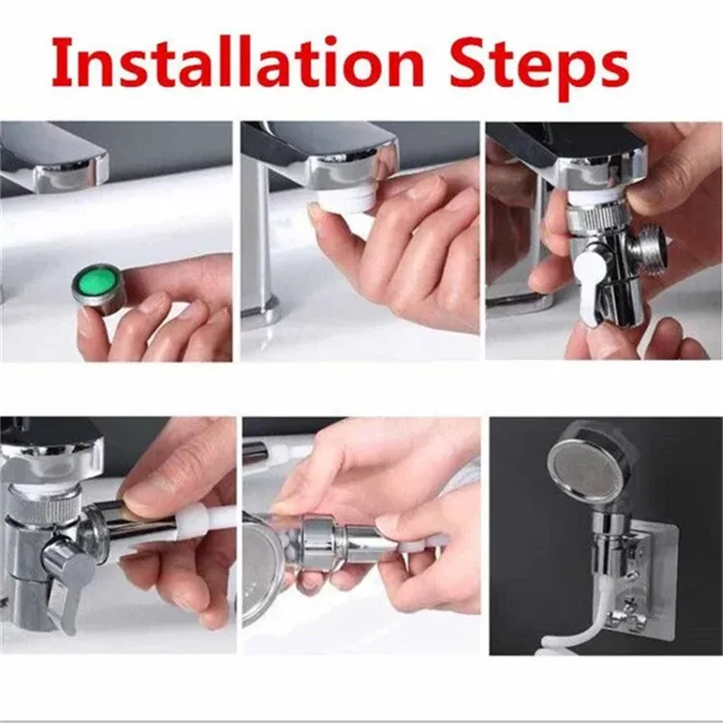 4pcs/Set Faucet Extender Bathroom Shower Faucets Set Spray Drains Strainer Hose Sink Washing Hair Bathrooms Kitchen Accessories 6