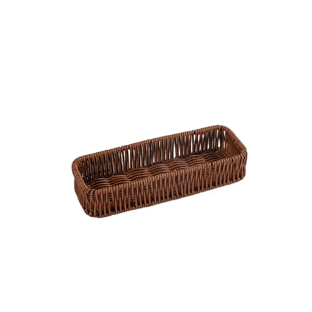 Imitation Rattan Storage Basket Faux Wicker Tray Plastic Picnic Basket Bread Food Plate Fruit Box Desk Decoration 5