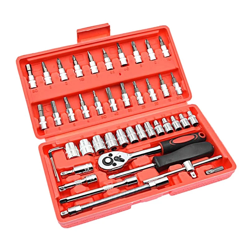 

46-Piece Sleeve Combination 1/4 Ratchet Wrench Screwdriver Socket Sliding Rod Square Joint Universal Joint Durable