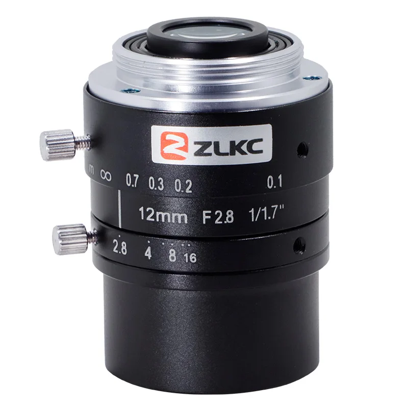 ZLKC 1/1.7인치 12mm 카메라 렌즈 C-마운트 머신 비전 렌즈 F2.8 수동 아이리스 12MP 고해상도 fa 광각 렌즈