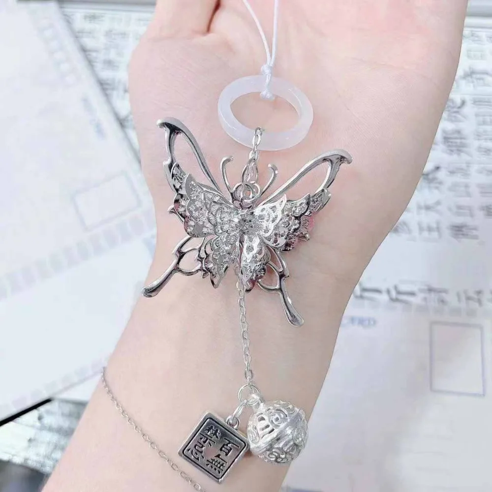 Phone Lanyard Phone Keychain Phone Charm Girl Silver Butterfly Phone Chain Pendant Sweet Cool Kawaii Y2K Silver Charms Women Mobile Phone Keychain Lanyard Jewelry