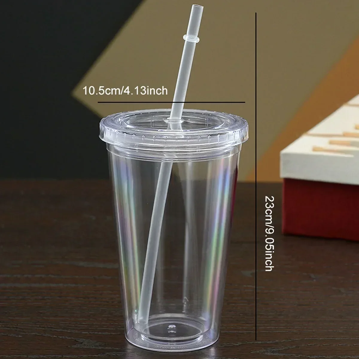 Reusable Double-layer Plastic Transparent Cup with Straw Lid for Outdoor Drink