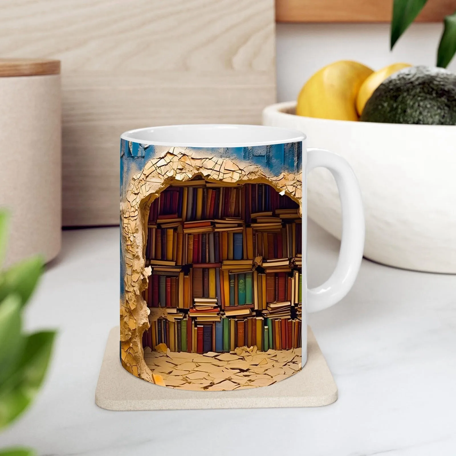 

3D Bookshelf Mug Creative Space Design Multi Purpose Ceramic Mug Creative 3D Mug Multi Wine Glass With Measurements 5 Ounce