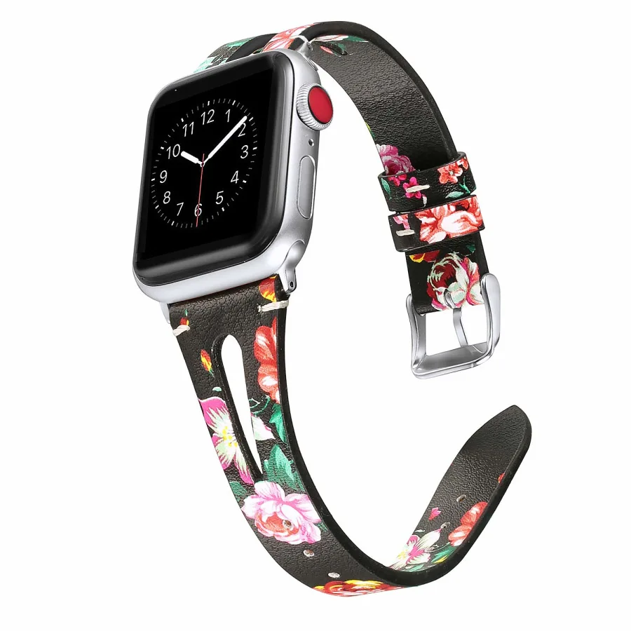 

Ремешок кожаный с цветами для apple watch ultra band 49/44/45/42/41/40/38 мм, сменный Браслет с принтом для iWatch series 8 7 se 6 5 4