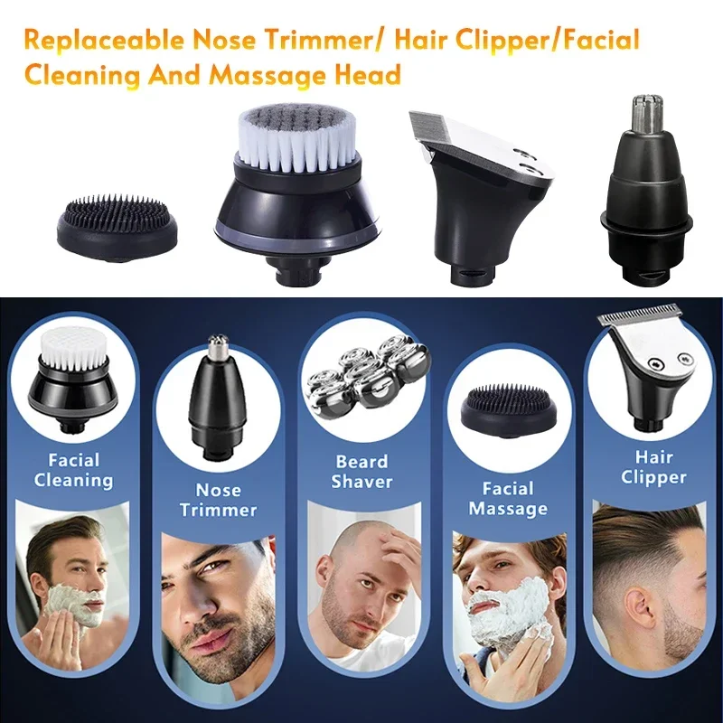 Replaceable Electric Shaver Head 3/5/6/7/8/9 Floating Blade Head Nose Trimmer Hair Clipper And Face Cleaning Brush Massage Head 4