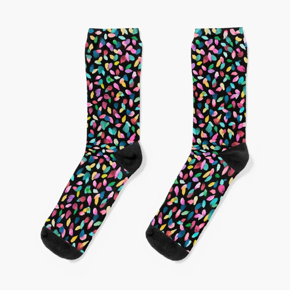 

Multicolored Flower Petal Confetti Party - Black Socks happy Non-slip Designer Man Socks Women's