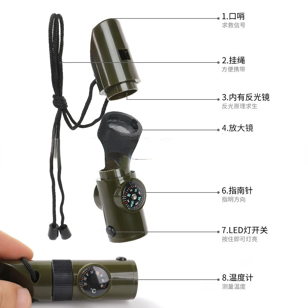 

Outdoor seven-in-one multifunctional survival whistle emergency rescue thermometer with compass