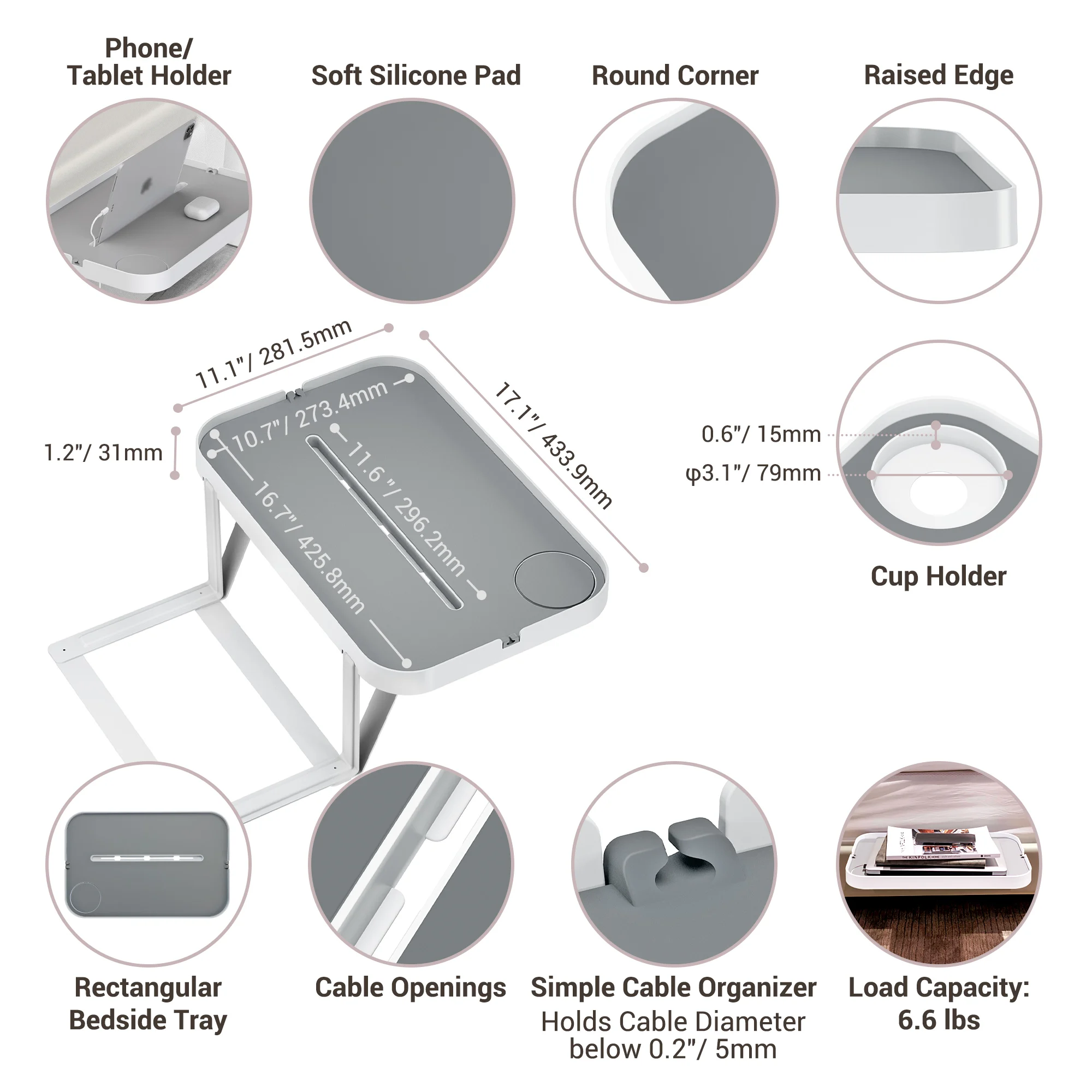 Prateleira de Armazenamento de Cabeceira Portátil Metal Bed Head Rack Mesa Rack Suporte Tablet Bandeja Lateral de Cama para Laptop Telefone Bebida Livro - Imagem 4