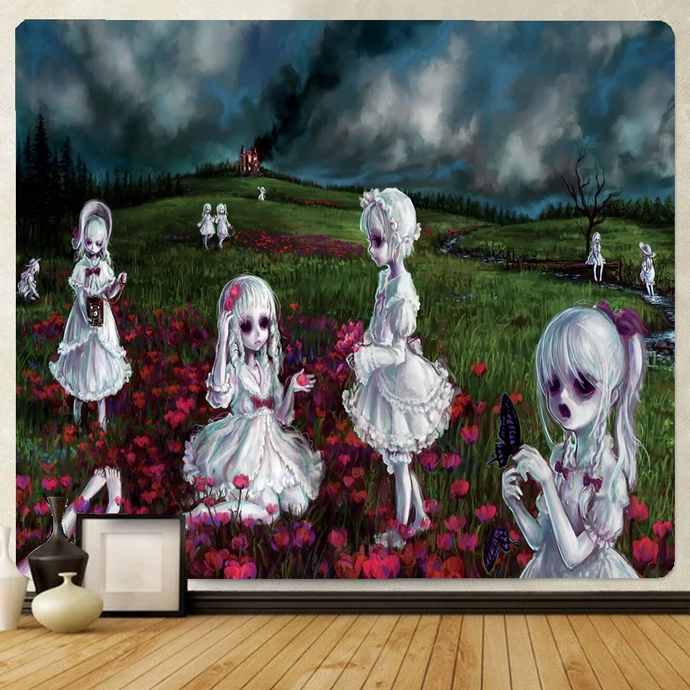 

Japanese Horror Anime Wall Hanging Tapestry Weird Anime Tapestries Horror Kawaii Room Decor Decorative Mural Goth Home Decor