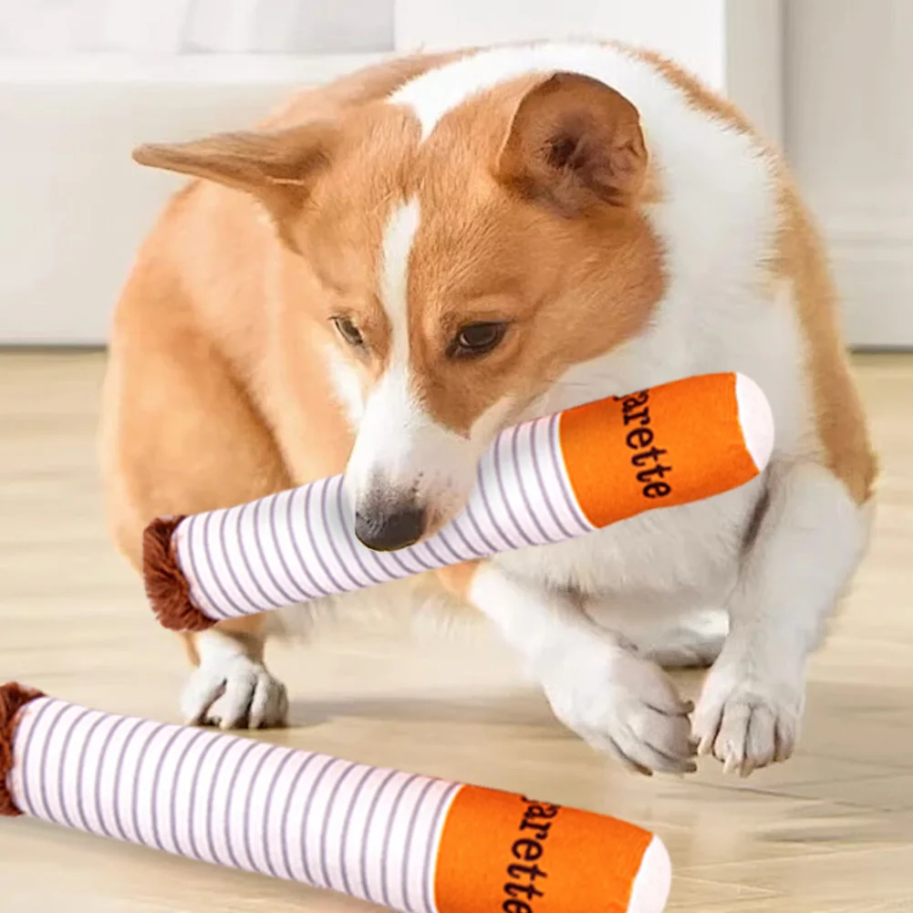 Funny Cigarettes Dog Toy Imitation Cigar Chew Toy Interactive Plush Dog Chew Toy Funny Stuffed Dog Toys Novelty for Chewing 2