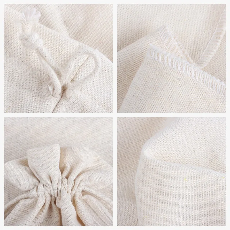 1pcs Cotton Fabric Drawstring Storage Bag Food Underwear Socks Jewelry Organizer Kitchen Environmental Flour Rice Bag  5 Sizes 3
