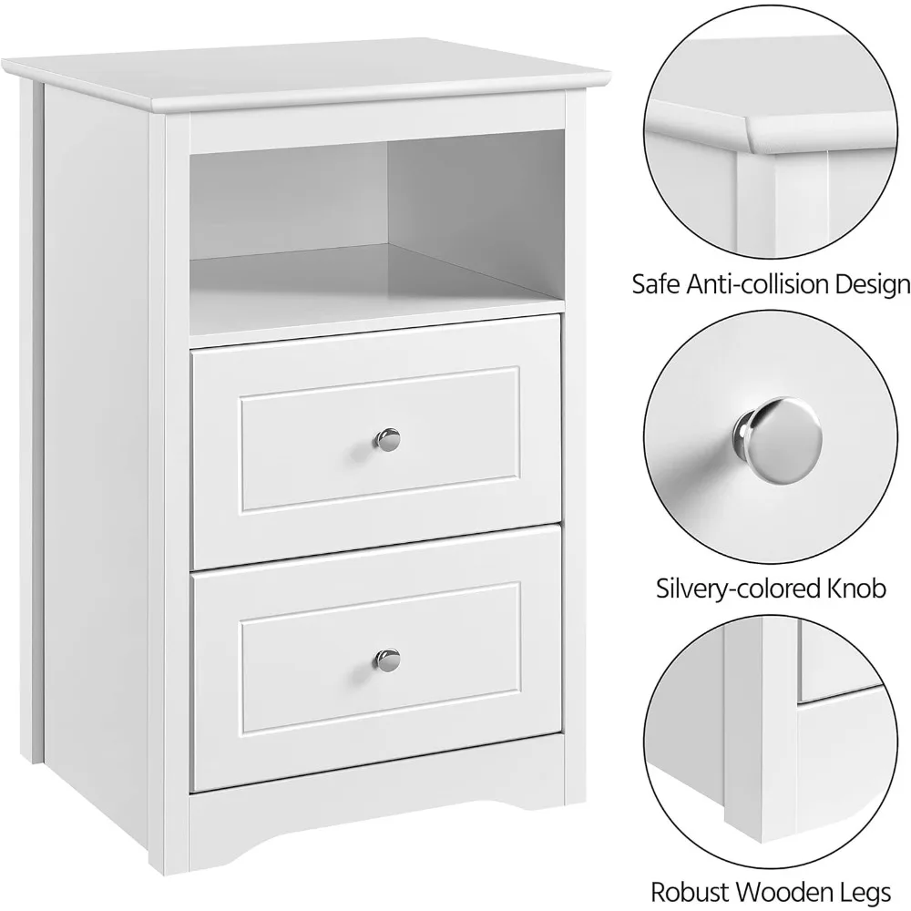 Nightstand with 2 Drawer and 1 Open Shelf, Tall Bedside Table Wooden Flie Cabinet Telephone Table Bed Side Table with Storage 5