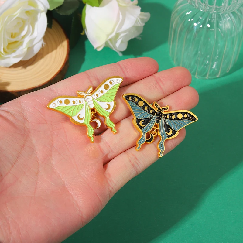 Butterfly Enamel Pins Custom Moon Phase Brooches Lapel Badges Papilionidae  Insect Jewelry Gift for Kids Friends