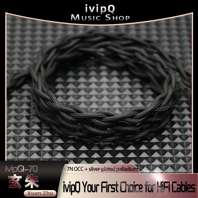 ivipQ-70 Xuan Zhu ブラックナイロンHiFiイヤホンケーブル 7N OCC銀