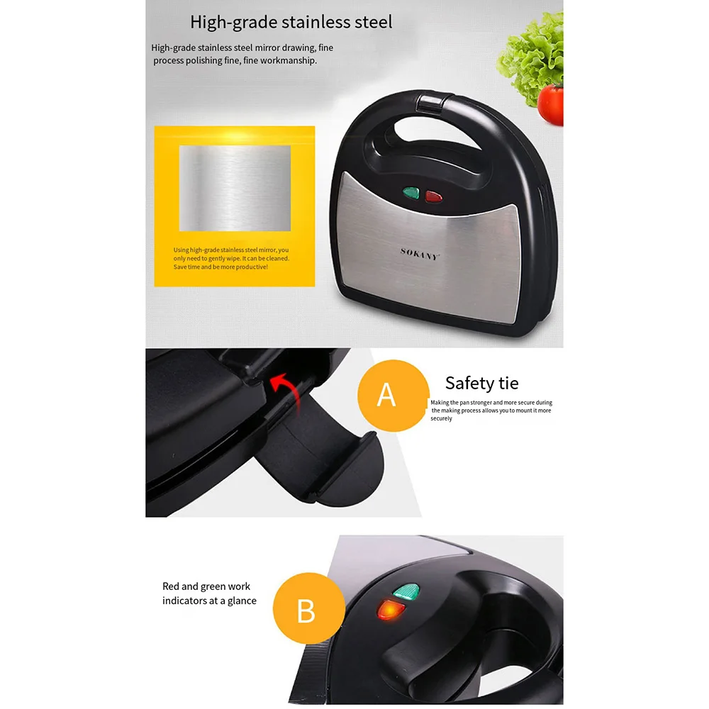 Description Picture 6 of itemElectric 3-in-1 Sandwich Maker, Breakfast Grilled Cheese Bacon & Steak with Non-stick Plate, LED Indicator, Cool Touch Handle