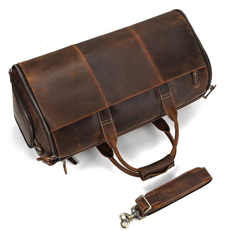 Leather Travel Bag With Shoe Compartment
