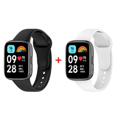 Silicone Strap and Protective Case for Smartwatch - Sport Bracelet Accessory (Black with white)