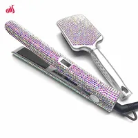 Straightener Iron & Paddle Brush Set Rhinestone Flat Iron& Massage Brush Kit planchas para el cabello& Cepillo Set 1