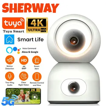 Tuya 8MP 5G WiFi IP Camera Dual Lens Baby Monitor Color Night Vision Human Auto Tracking Indoor Smart Home Surveillance Cameras 1