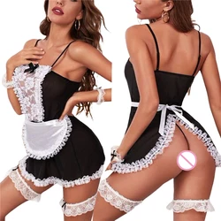 Porn Women Sexy Lingerie Maid Dress Cosplay Adult Sex Lace Splicing Sling Siamese Thong Underwear Skirt Dress Outfits Costume