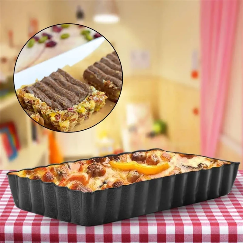 6Pcs Mini Tart Pan Set Rectangular Non-Stick 4 Inch Quiche Pan Loose Removable Bottom Tart Pan Pie Pizza Cake Mold Bakeware