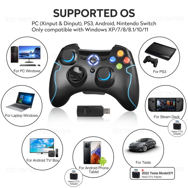 EasySMX Controle de jogos sem fio, joystick para PC com turbo de vibração  dupla e botões de gatilho para Windows/Android/PS3/TV Box (preto e cinza) :  : Eletrônicos