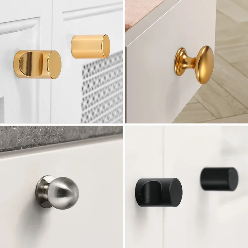 Solid Single Hole Aluminium Alloy Cabinet Handle Round Black Gold Knob Cupboard Black Gold Desk Drawer Pull Furniture Hardware