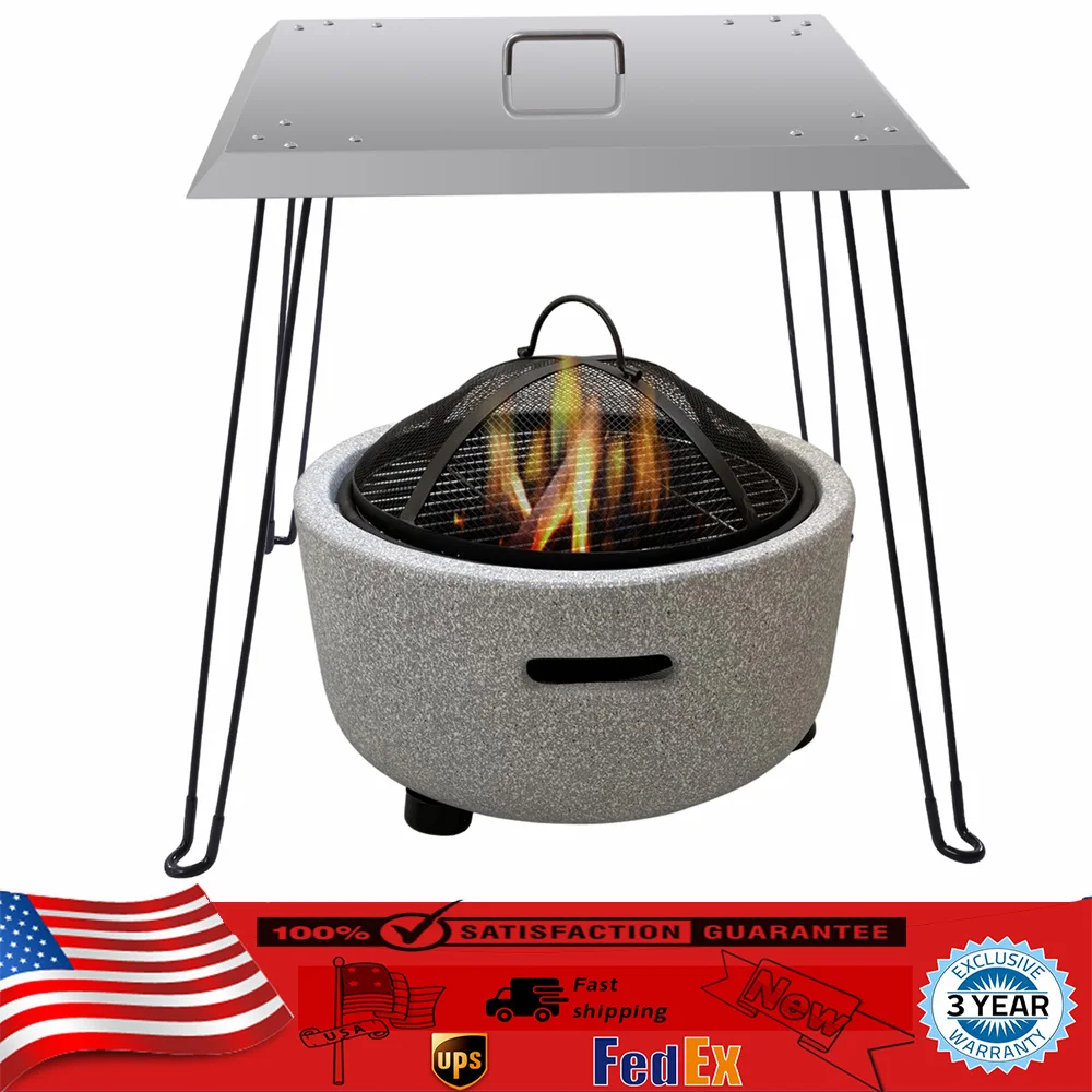 Fire Pit Heat Deflector Outdoor Stainless Steel Fire Pit Cover Square Burner Cover with 4 Foldable Legs&Carrying Handle