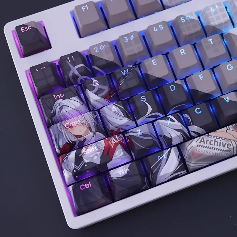 Azul Arquivo Siromi Iori Keycap Pbt Backlit Keycaps Desenhos Animados Anime Key Caps para Ansi 61 87 104 108 Layout Teclado 108 Teclas por Conjunto - Imagem 3