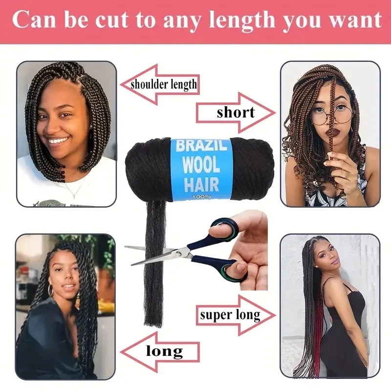 Synthetic Crochet Hair 4-10 Rolls Black Brazilian Wool Acrylic Yarn African Jumbo Braids Braids Twist Wraps70G/Roll