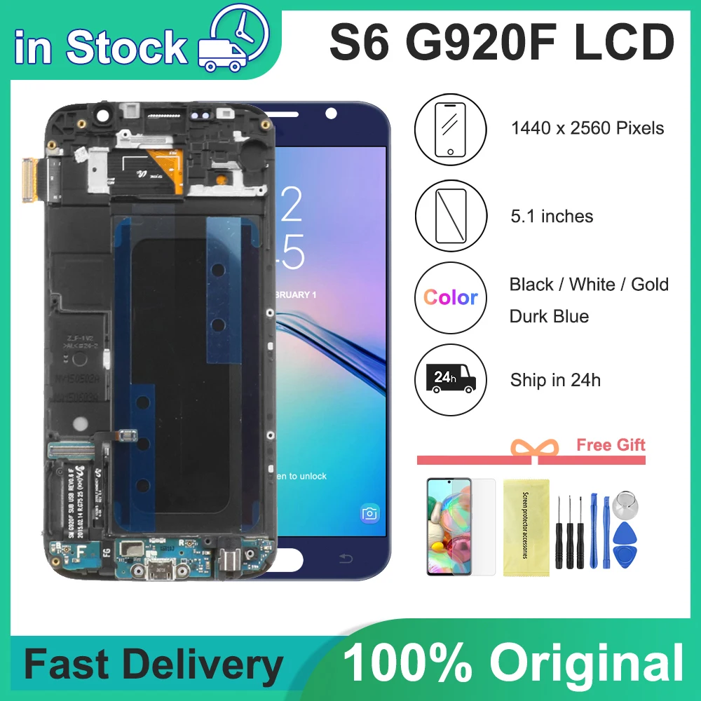 

ORIGINAL 5.1'' LCD Display for SAMSUNG Galaxy S6 LCD + Frame G920 SM-G920F G920F G920FD Touch Screen Digitizer Assembly