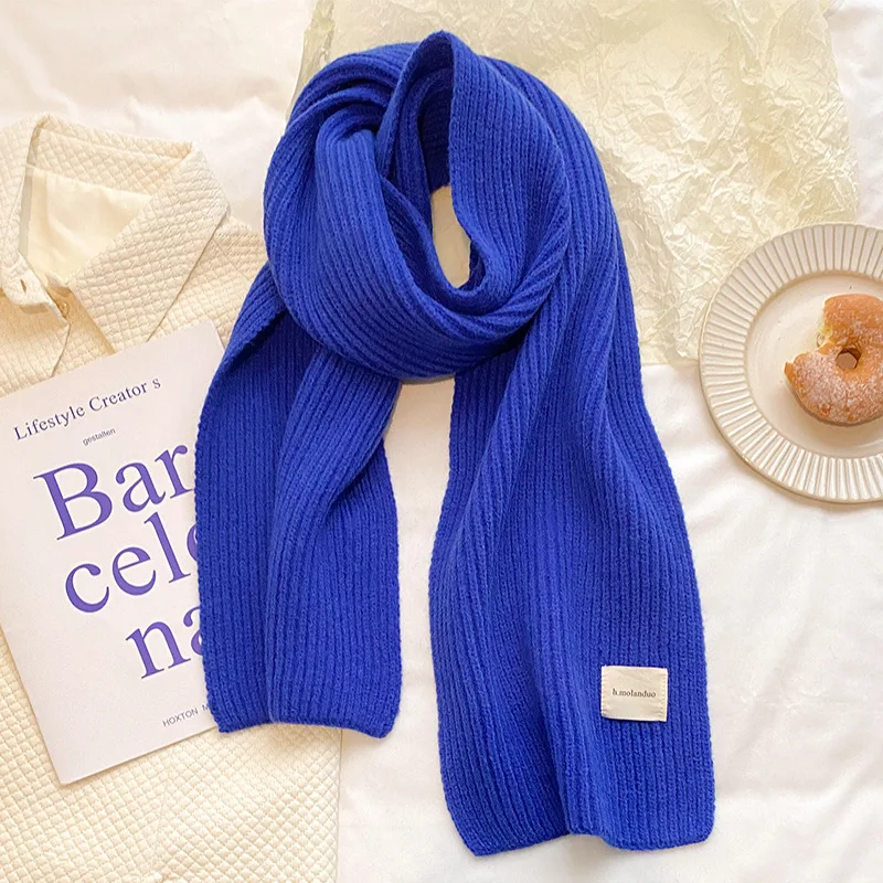 

Plain Brightful Blue Thick Warmer Wool Knitted Scarf Women Winter Pashmina Shawls and Wraps Lady Fashion Blanket Stole 160*26Cm