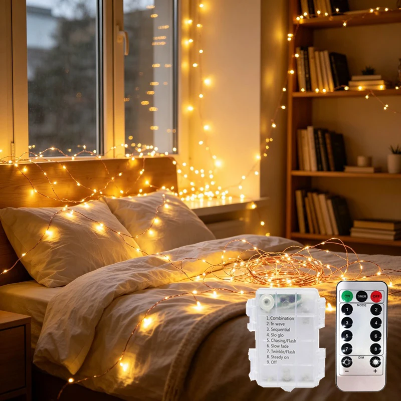 LED Battery String Lights with Remote - Christmas and Home Decor Ornament for Living Room, Bedroom, Garden, Wedding, and New Year Celebrations
