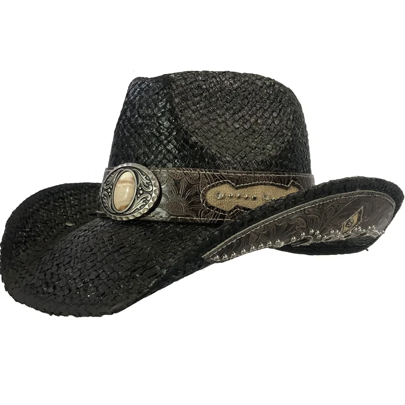 Neue männer Vintage Western Cowboy Hut Handgemachte Stroh Weben Strand Sonnenhut Gentleman Cowgirl Jazz Hut Sombrero Hombre – Detail 9