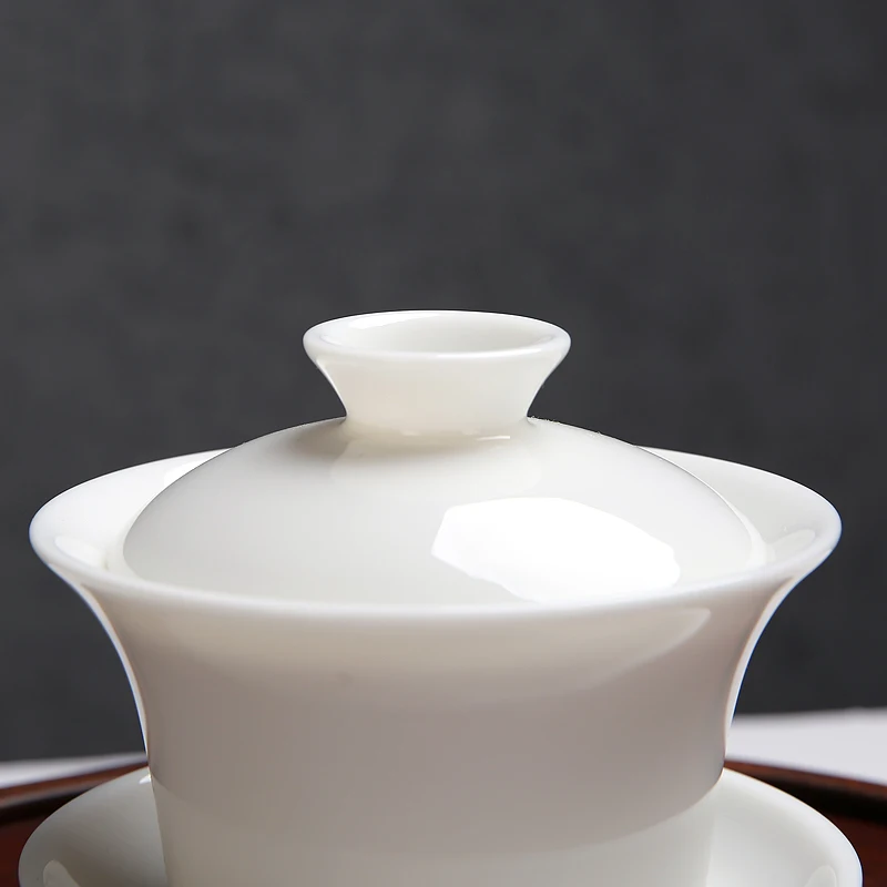 [GRANDNESS] Chinese Ceremony Gaiwan Tea Tureen Ceramic White Jade Porcelain teacup Cup 120ml