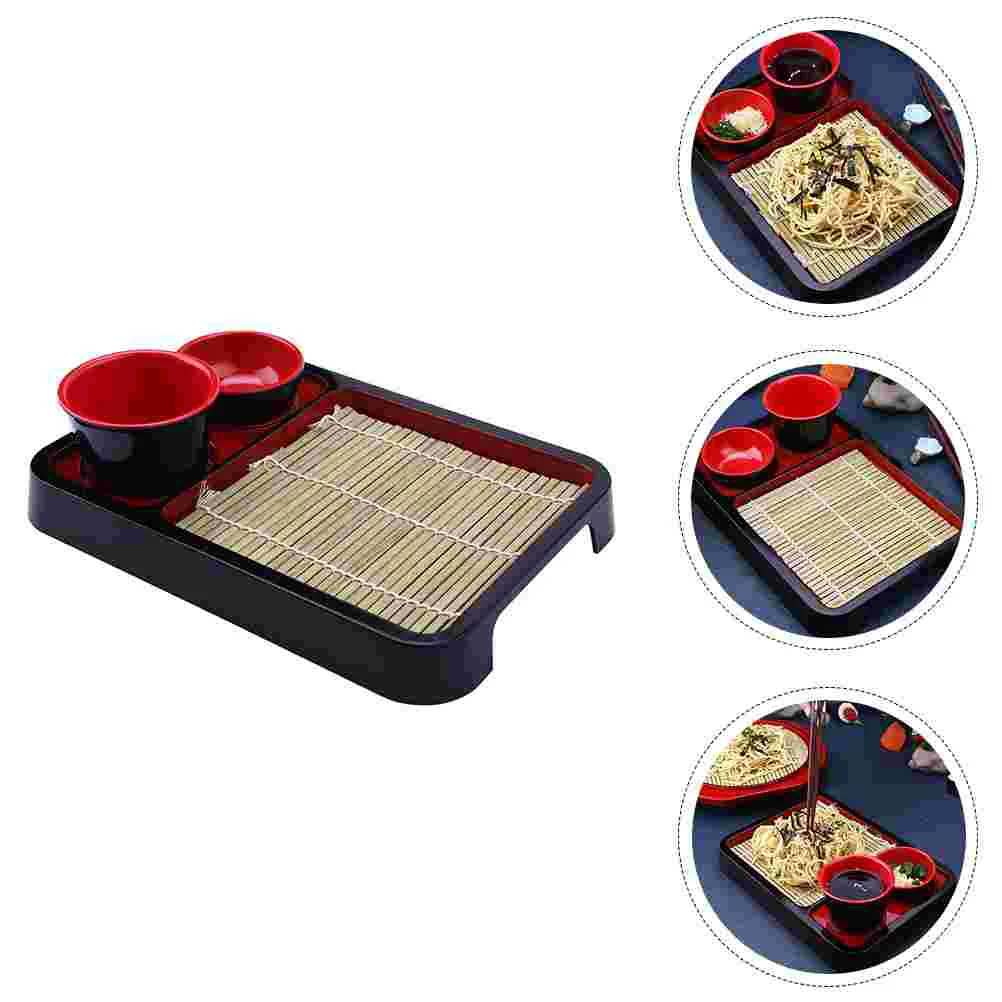 

Japanese Cold Noodle Plate Dessert Decor Afternoon Tea Tray Serving Food Container Noodles Melamine with Bamboo Mat